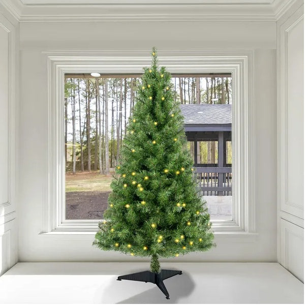 4ft Pre-lit Artificial Christmas Tree, 100 LED Lights, PVC Green Norwood Spruce