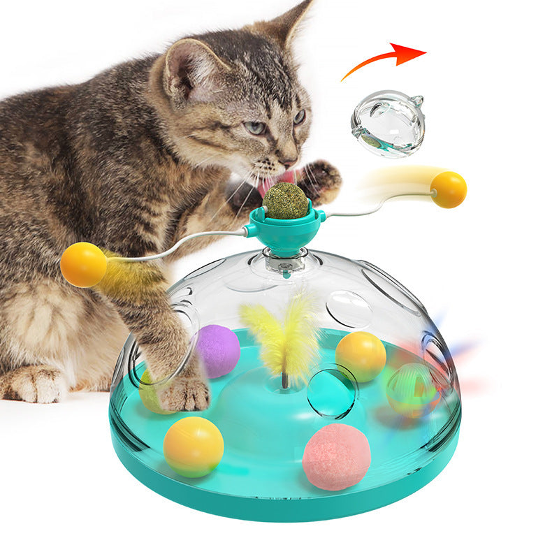 Interactive Windmill Cat Toy with Catnip and Luminous Ball