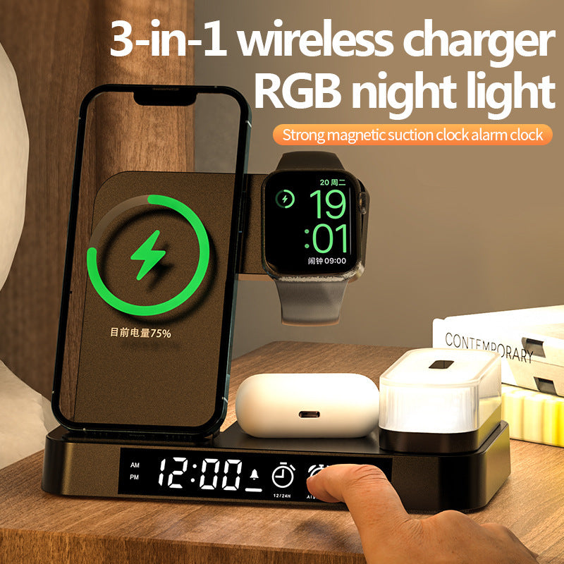 4-in-1 Wireless Charger with Alarm Clock and RGB Night Light