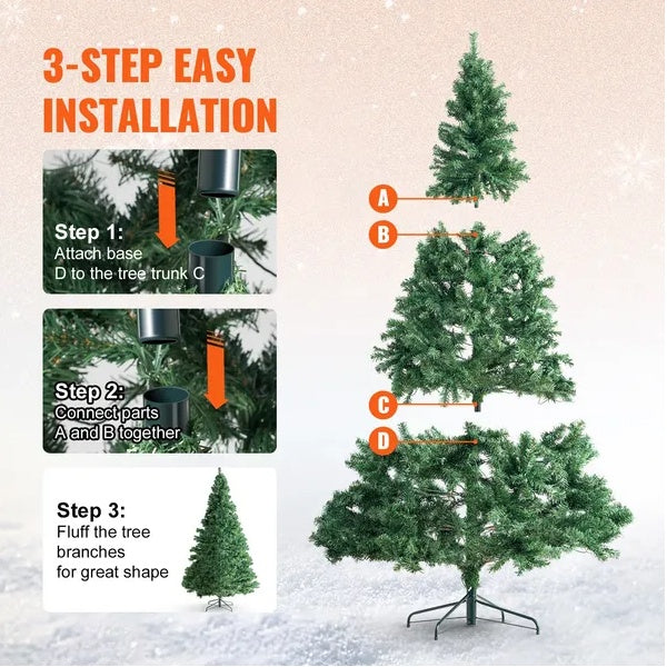 VEVOR 6.5ft Prelit Xmas Tree – 450 LED Lights, 1227 Branch Tips, Metal Base