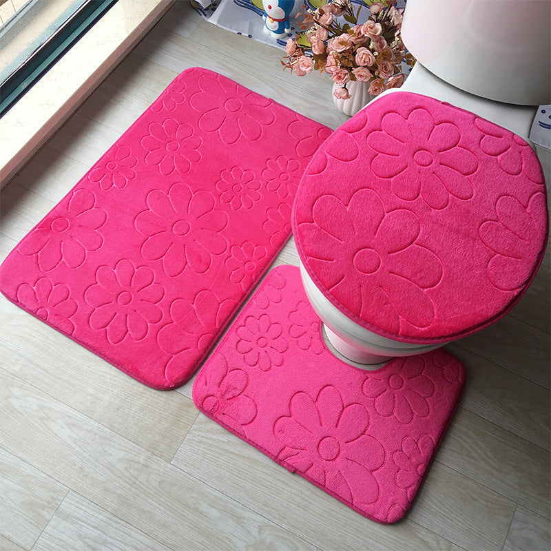 Embossed Flannel Bathroom Three-Piece Mat Set.