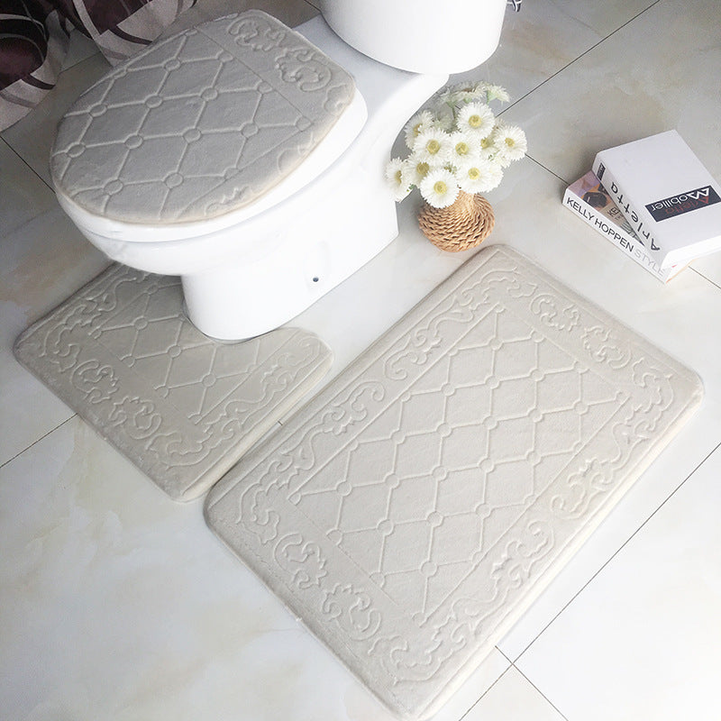 Embossed Flannel Bathroom Three-Piece Mat Set.