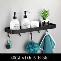 Black Bathroom Shelf Space Aluminum Wall-Mounted