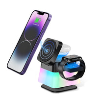 4-in-1 Wireless Charger Stand: Rotatable with Colorful Lighting