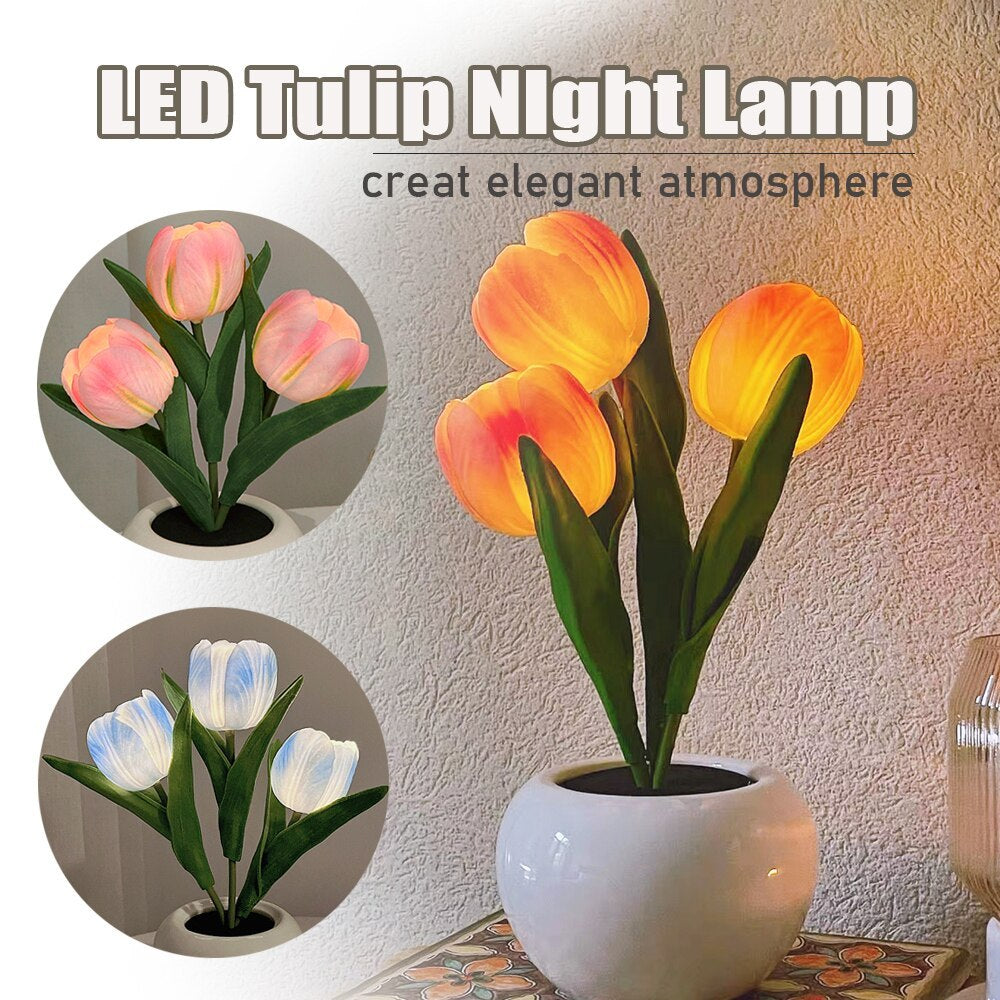 LED Tulip Night Light with Potted Flower Design