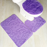 Embossed Flannel Bathroom Three-Piece Mat Set.