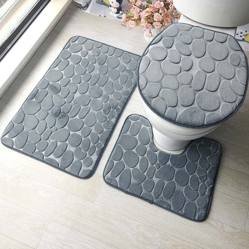 Embossed Flannel Bathroom Three-Piece Mat Set.