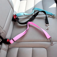 Adjustable pet car seat belt harness.