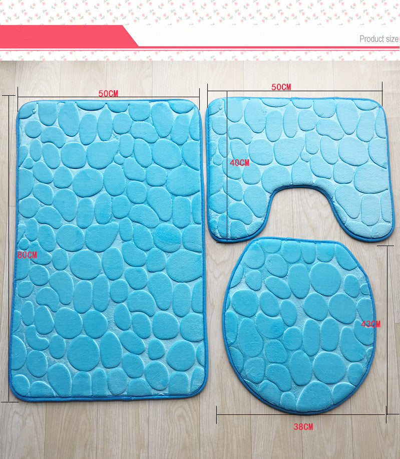 Embossed Flannel Bathroom Three-Piece Mat Set.