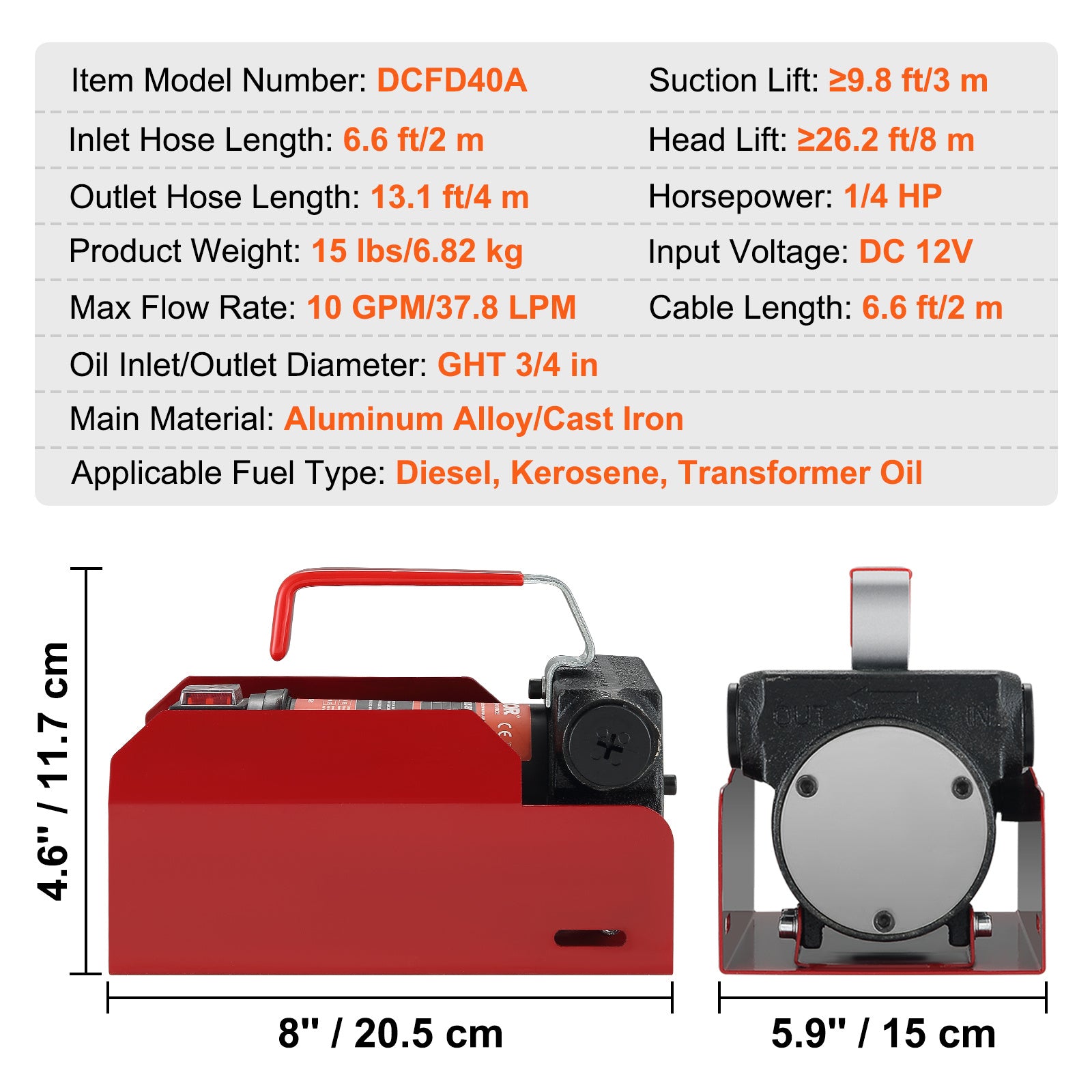 VEVOR Fuel Transfer Kit, 12V DC, 10 GPM, Auto Shut-off Nozzle for Diesel/Kerosene.