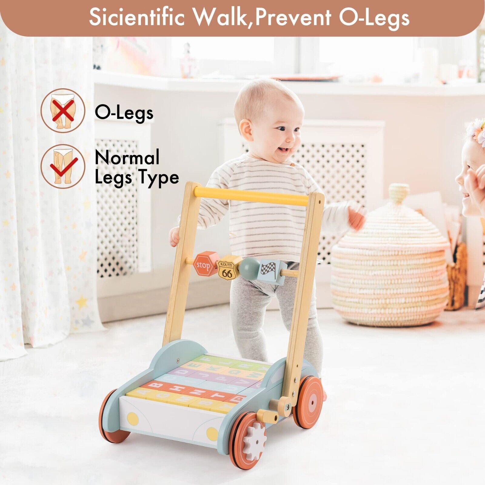 ROBUD Wooden Baby Walker, Push Toy for Toddlers 3+.