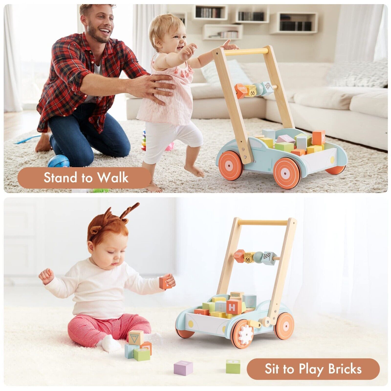 ROBUD Wooden Baby Walker, Push Toy for Toddlers 3+.