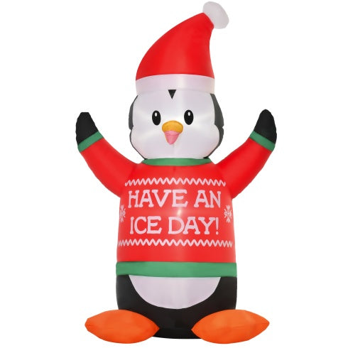 6ft LED Inflatable Penguin in Sweater for Outdoor Decor.