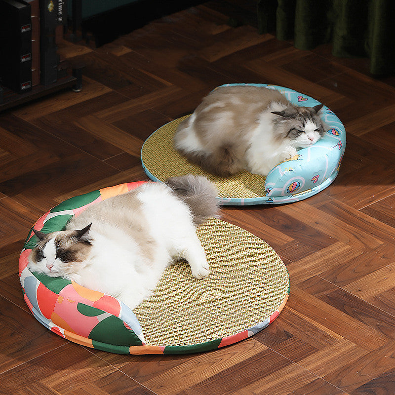 Summer Cool Rattan Pet Bed with Detachable Pillow