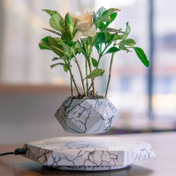 Levitating marble color plant pot.