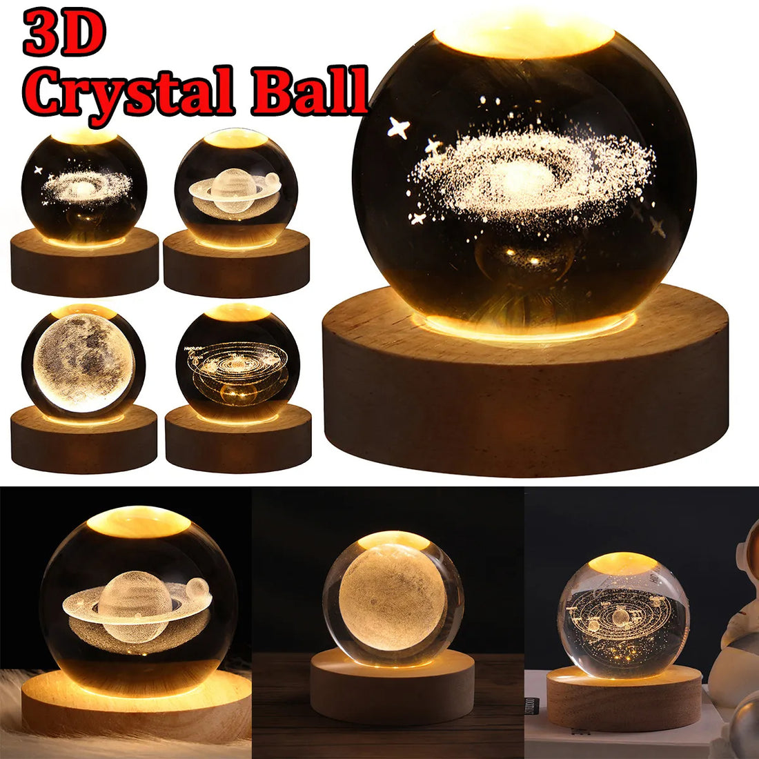 3D galaxy crystal ball LED night light