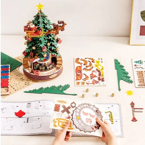 3D Puzzle Music Box for Adults, Wooden Christmas Melody Tree Model Kit