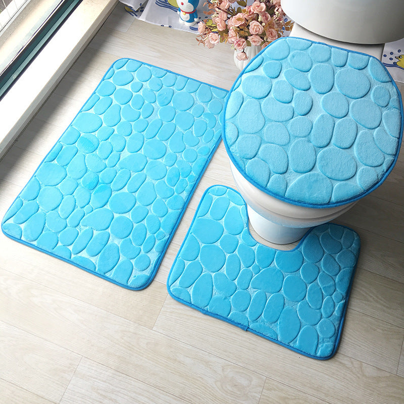 Embossed Flannel Bathroom Three-Piece Mat Set.