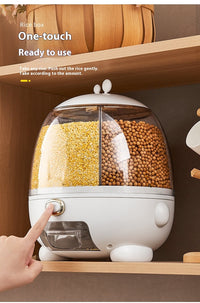 Rotatable multi-grain rice storage box.