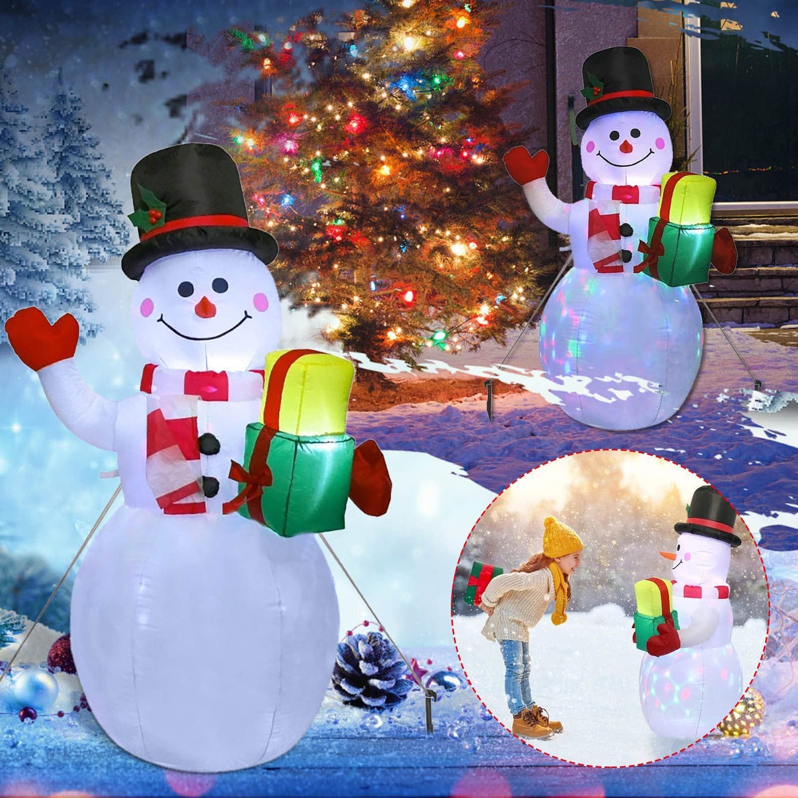 Inflatable Christmas LED Santa and Snowman Yard Decor