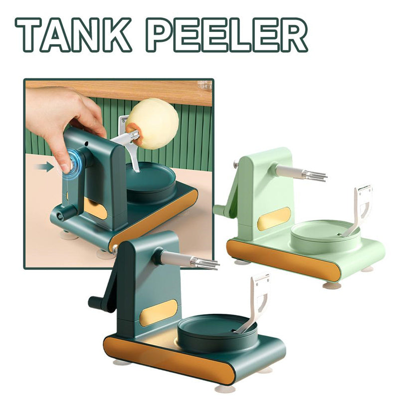 Hand-cranked multifunctional peeler.