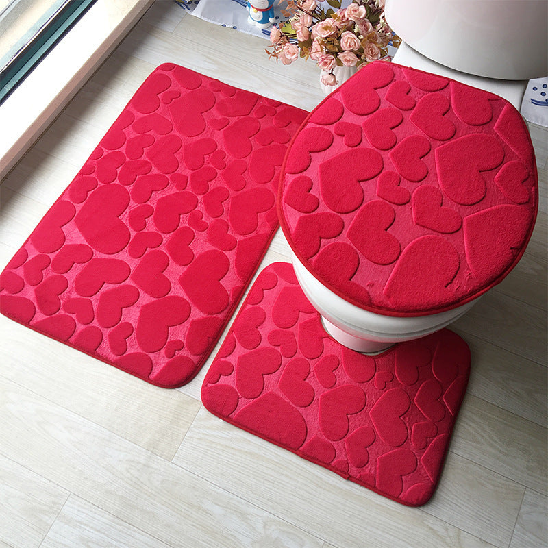 Embossed Flannel Bathroom Three-Piece Mat Set.