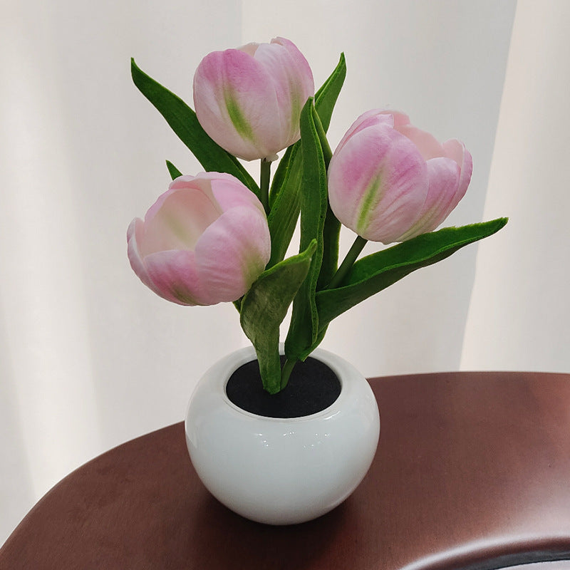 LED Tulip Night Light with Potted Flower Design