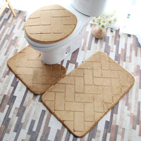 Embossed Flannel Bathroom Three-Piece Mat Set.