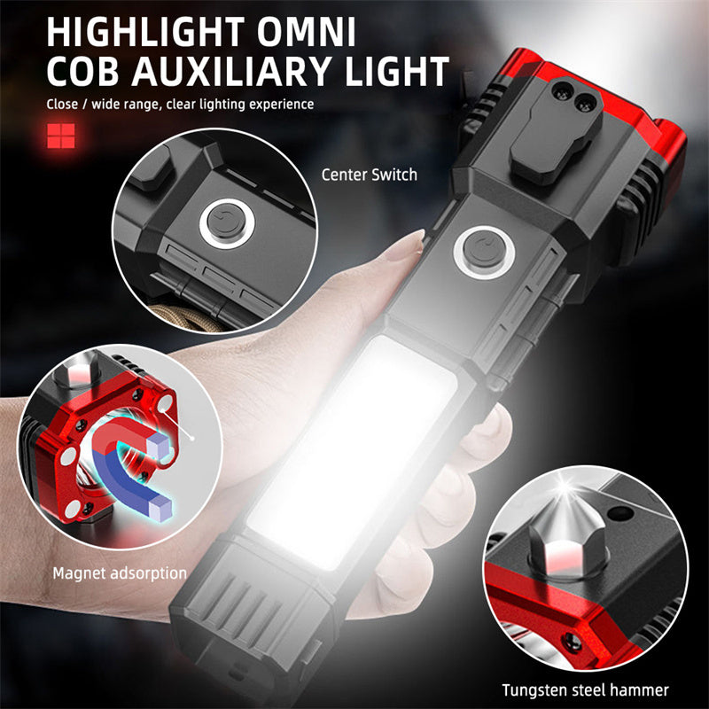 Multifunctional Car Safety Hammer with Emergency Flashlight and Power Bank