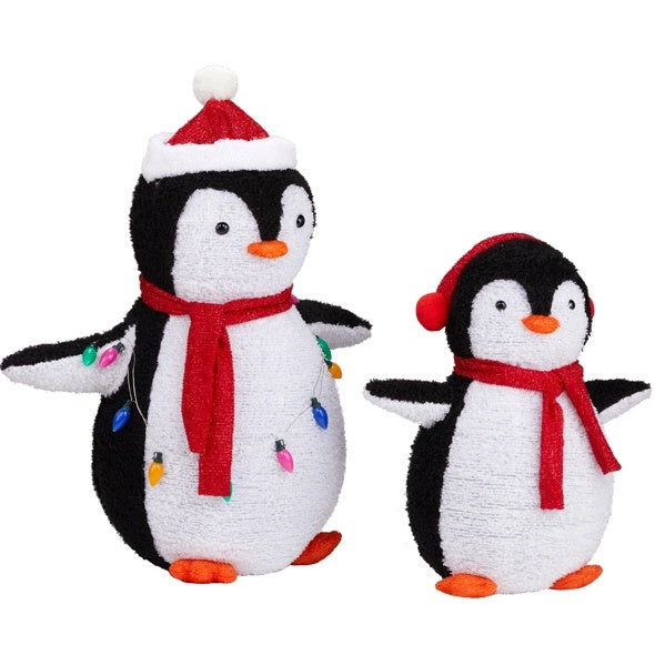 2-Piece Lighted Plush Penguins Christmas Yard Decorations, Pre-lit with 150 LEDs