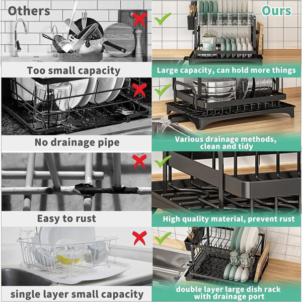 2-Tier Drying Rack with Drainage Board.