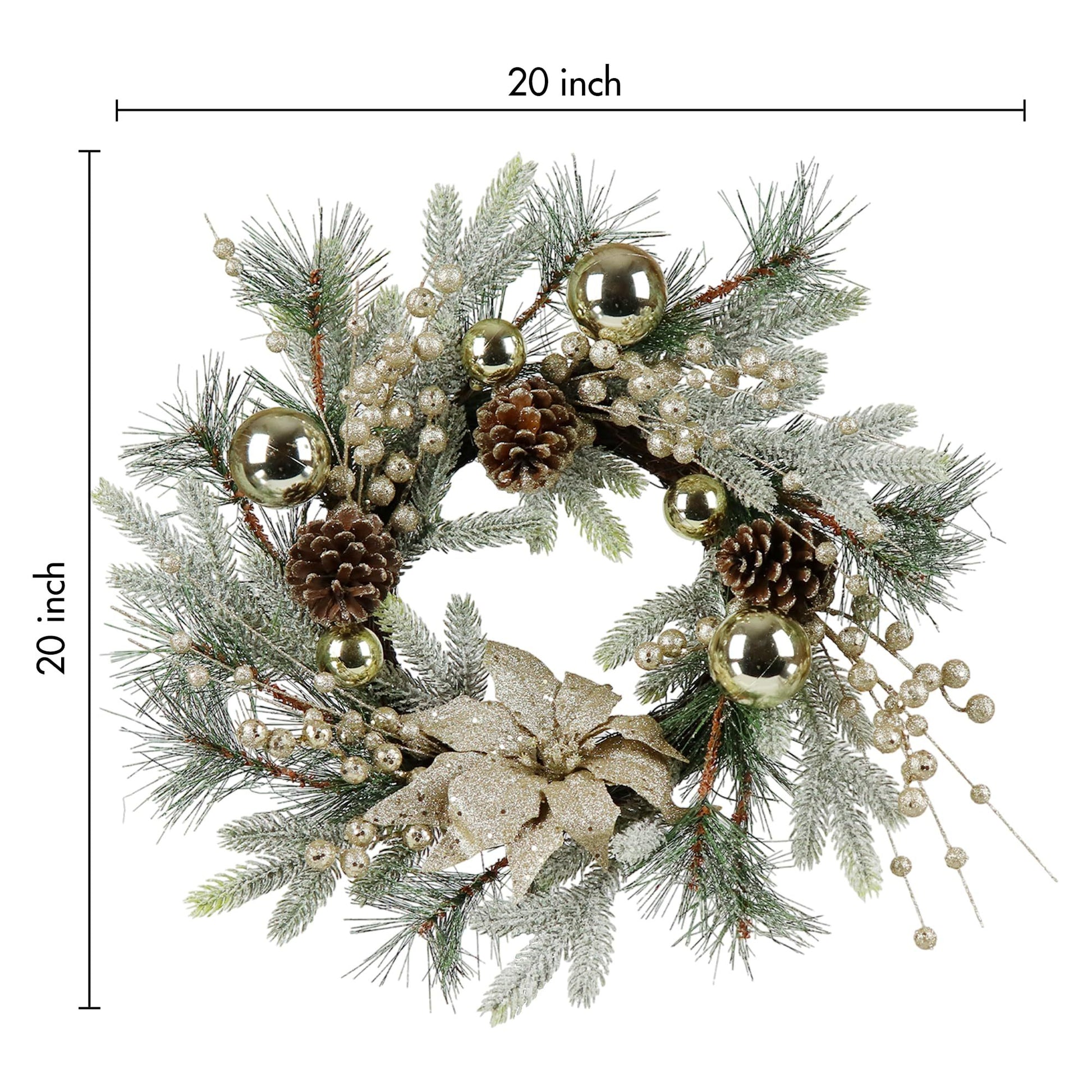 20" Christmas Wreath, Door Garland with Warm Lights.