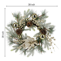 20" Christmas Wreath, Door Garland with Warm Lights.