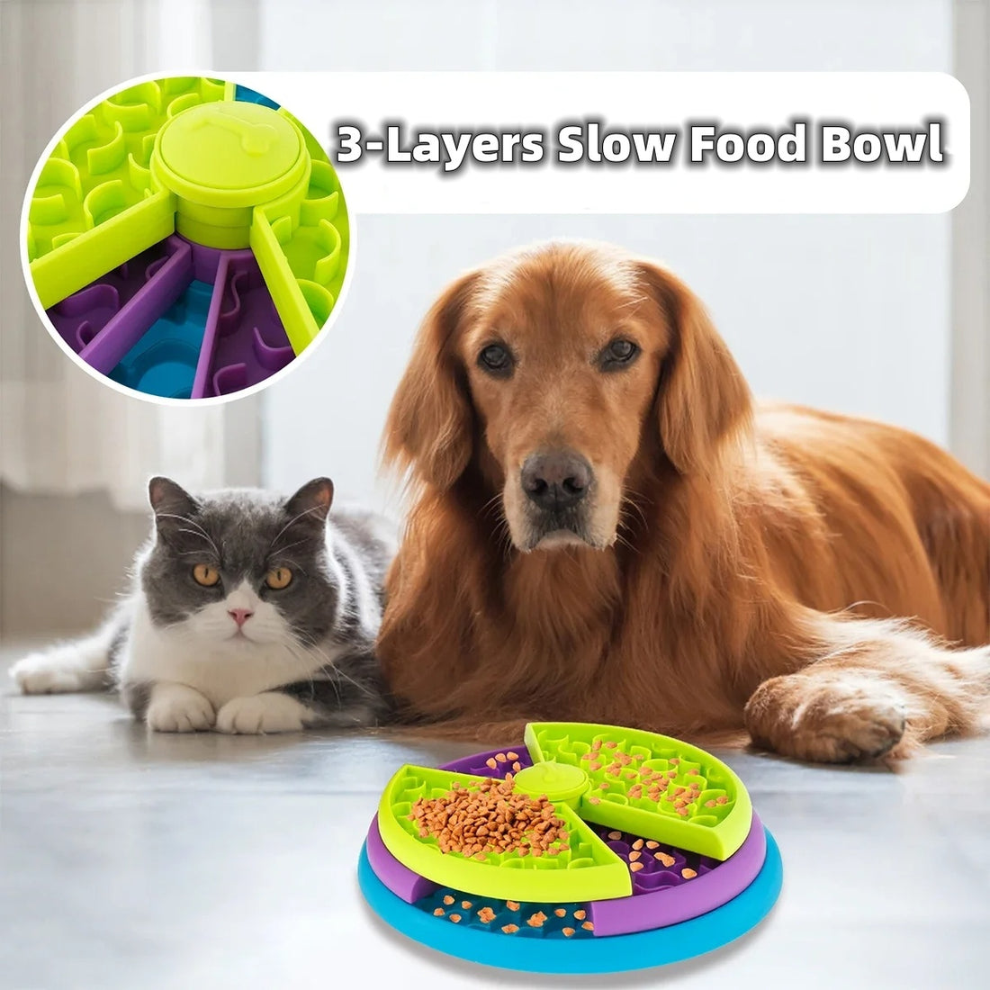 Rotating slow feeder pet bowl.