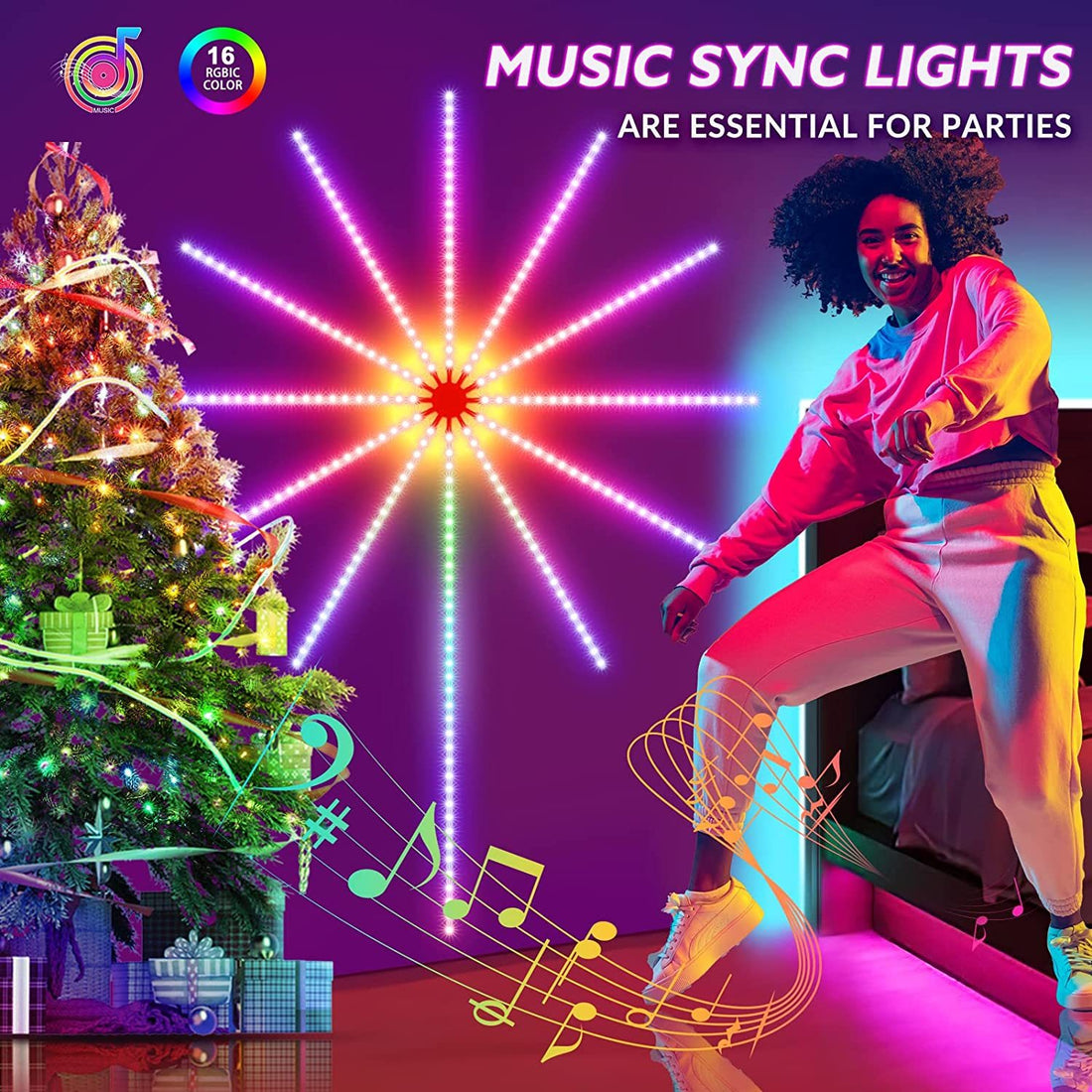 Music-Sync LED Firework Lights with Color Changing and Remote Control