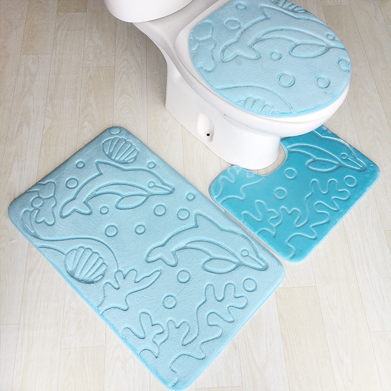 Embossed Flannel Bathroom Three-Piece Mat Set.