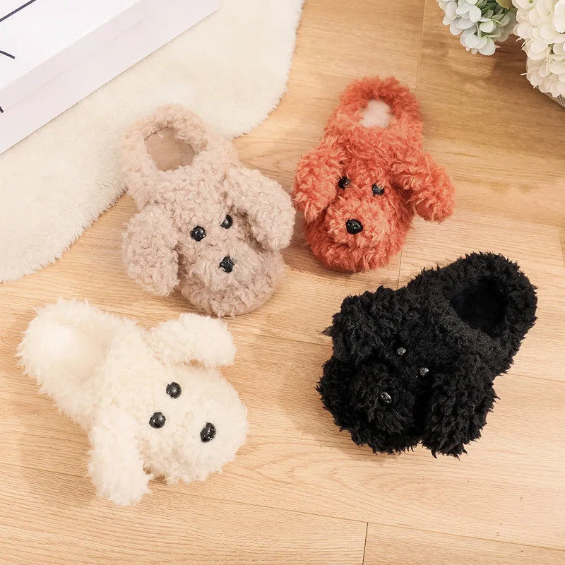 Winter warm dog plush slippers for women.