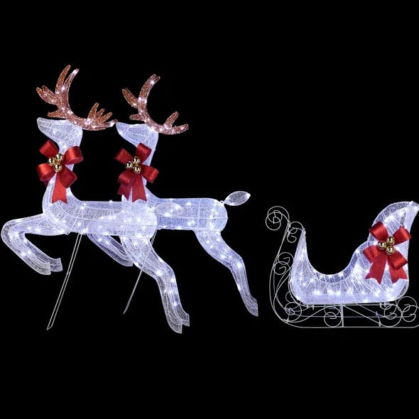 3-Piece Lighted Reindeer & Sleigh Set with 270 LED Lights for Outdoor Christmas Decor