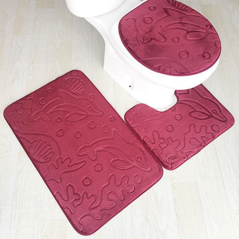 Embossed Flannel Bathroom Three-Piece Mat Set.