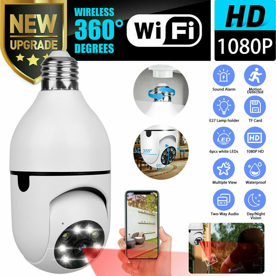 E27 1080P HD WiFi Light Bulb Security Camera