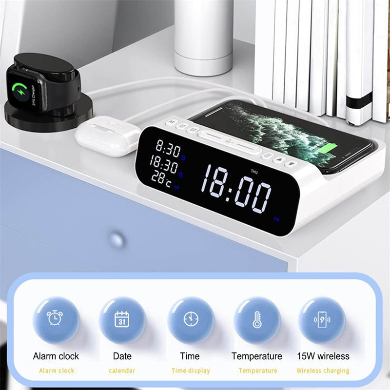 3-in-1 Wireless Charger with Temperature Tester and Multi-Alarm Clock