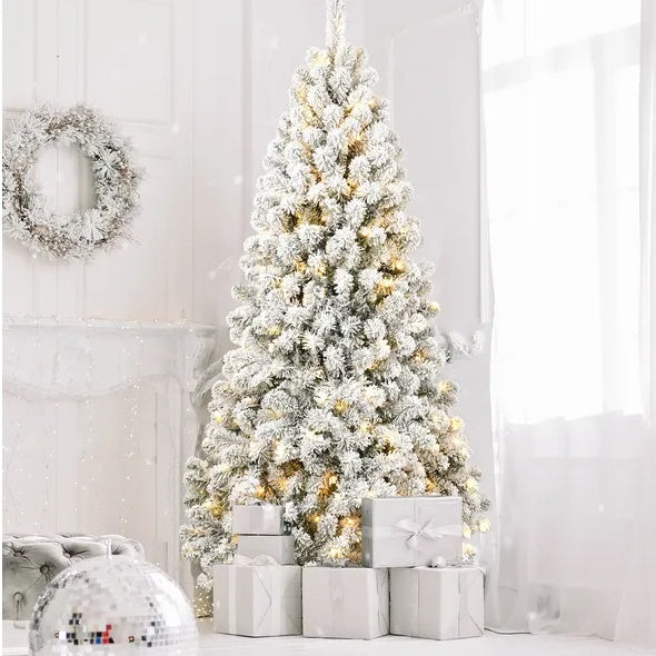 5ft Pre-lit Flocked Christmas Tree – Eco-friendly, fireproof artificial tree.