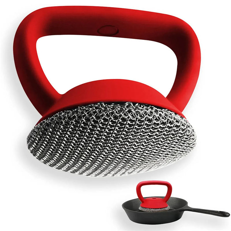 Stainless steel cast iron scrubber with handle