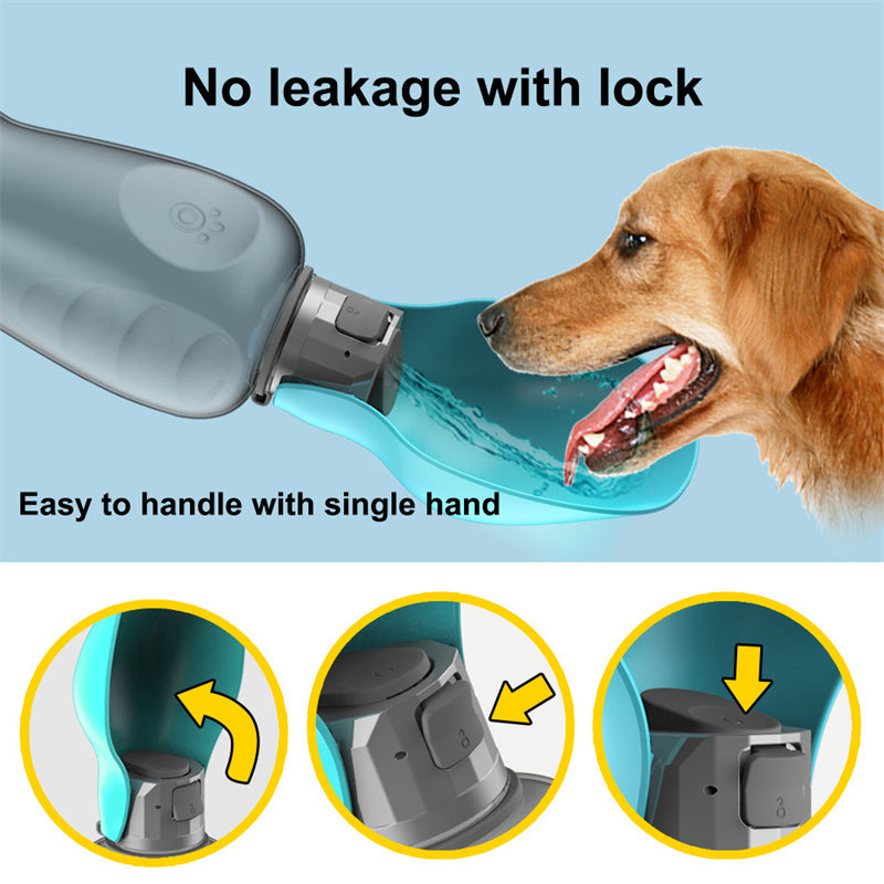 Portable 800ml dog water bottle.