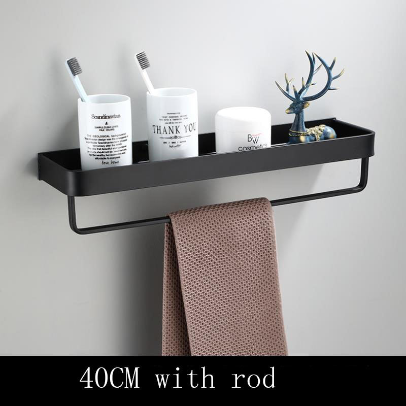 Black Bathroom Shelf Space Aluminum Wall-Mounted