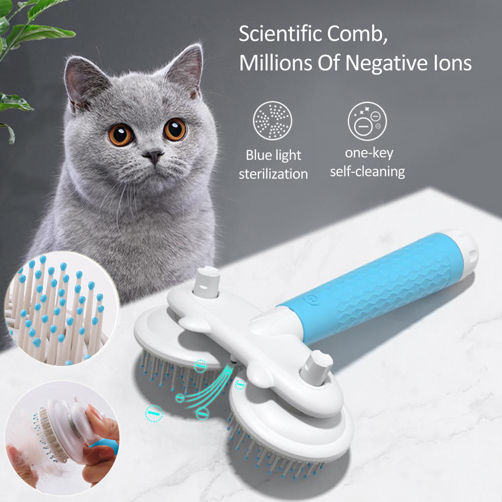 Self-Cleaning Double-Headed Pet Brush with Negative Ions