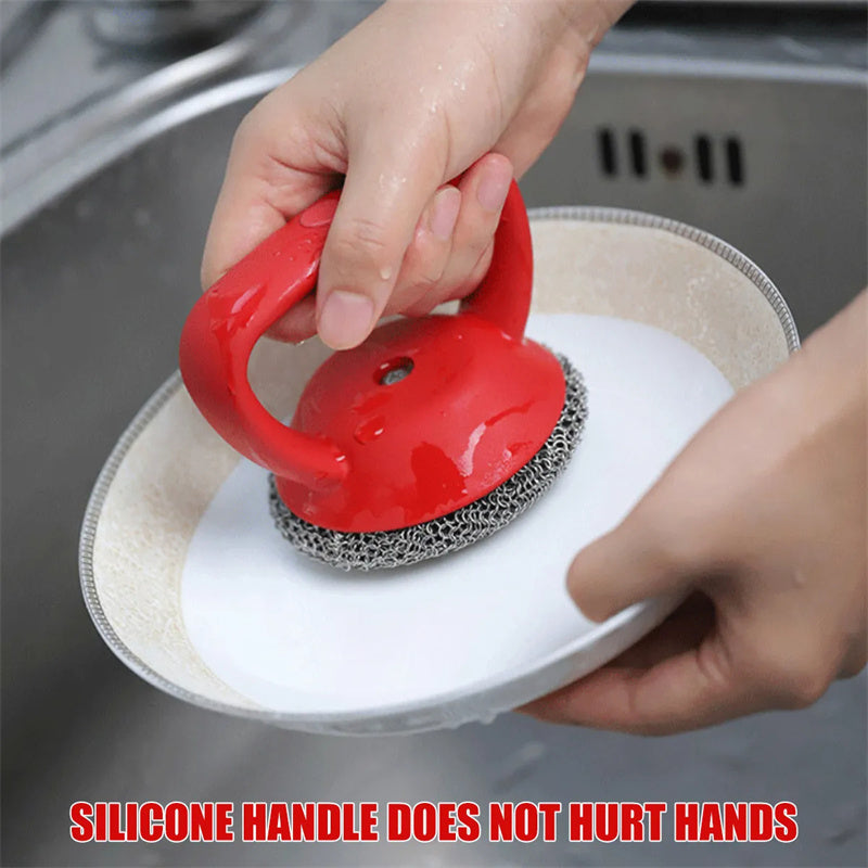 Stainless steel cast iron scrubber with handle