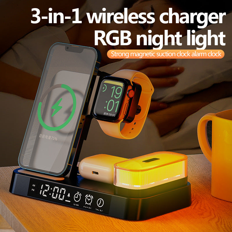 4-in-1 Wireless Charger with Alarm Clock and RGB Night Light