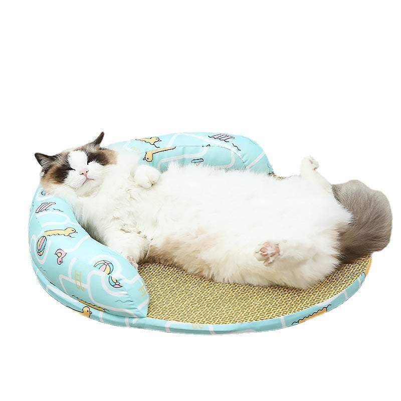 Summer Cool Rattan Pet Bed with Detachable Pillow