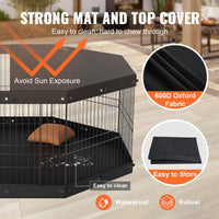 VEVOR Dog Playpen, 8-Panel Foldable Metal Pet Fence with Cover and Pad, 24in for Small/Medium Pets.